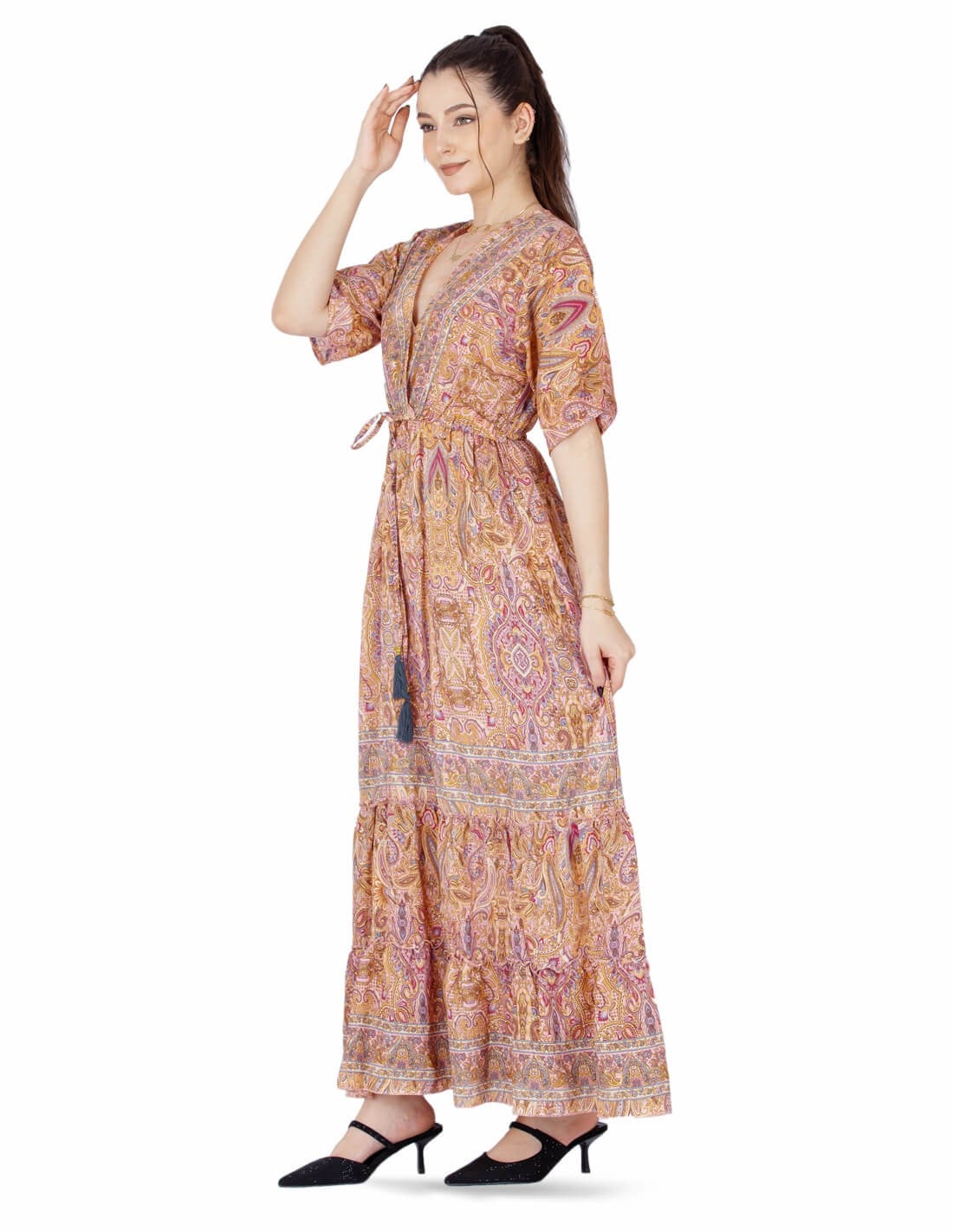 floral half sleeve homewear jalabiya tigh waist