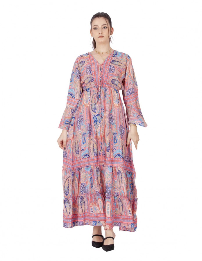 long sleeve homewear jalabiya wide neck