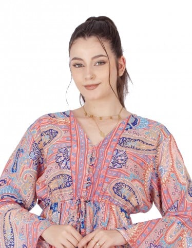 long sleeve homewear jalabiya wide neck