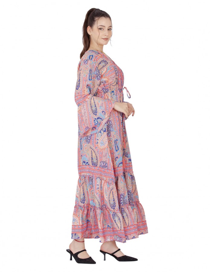 long sleeve homewear jalabiya wide neck