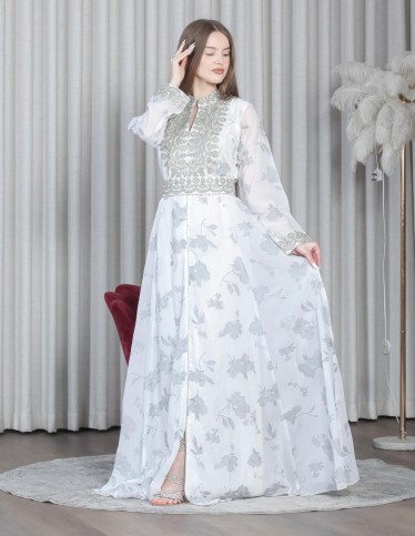luxury jalabiya long sleeve floral imprint