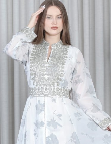 luxury jalabiya long sleeve floral imprint