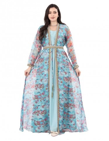A luxurious jalabiya in sky blue