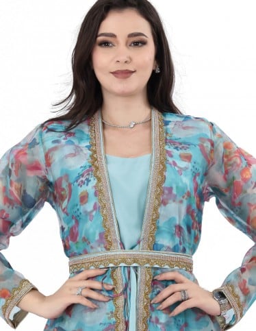 A luxurious jalabiya in sky blue