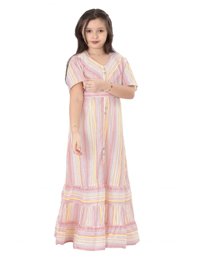 Striped Girls' Jilbab with Bright Colors