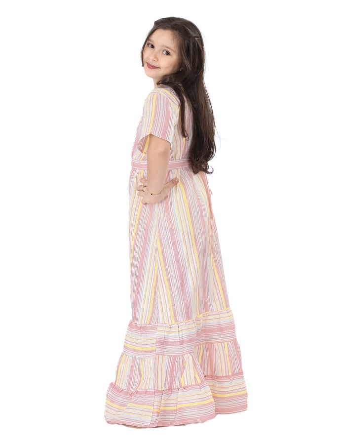 Striped Girls' Jilbab with Bright Colors