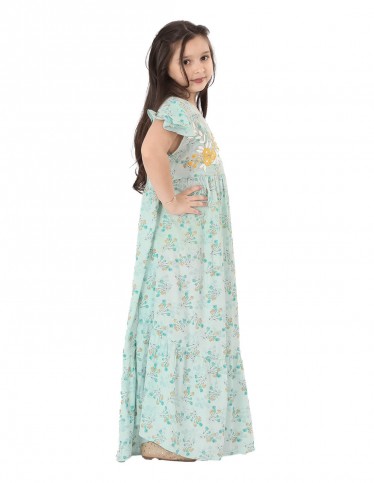 Girls' Floral Jilbab without Sleeves and Golden Embroidery