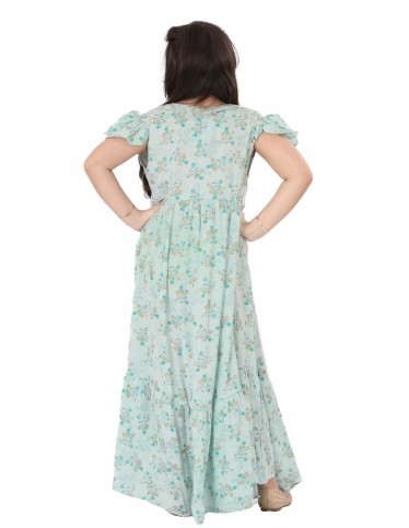 Girls' Floral Jilbab without Sleeves and Golden Embroidery