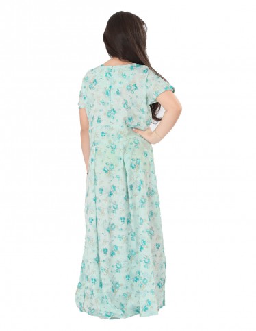 Girls' Floral Jilbab with Half Sleeves and White Embroidery