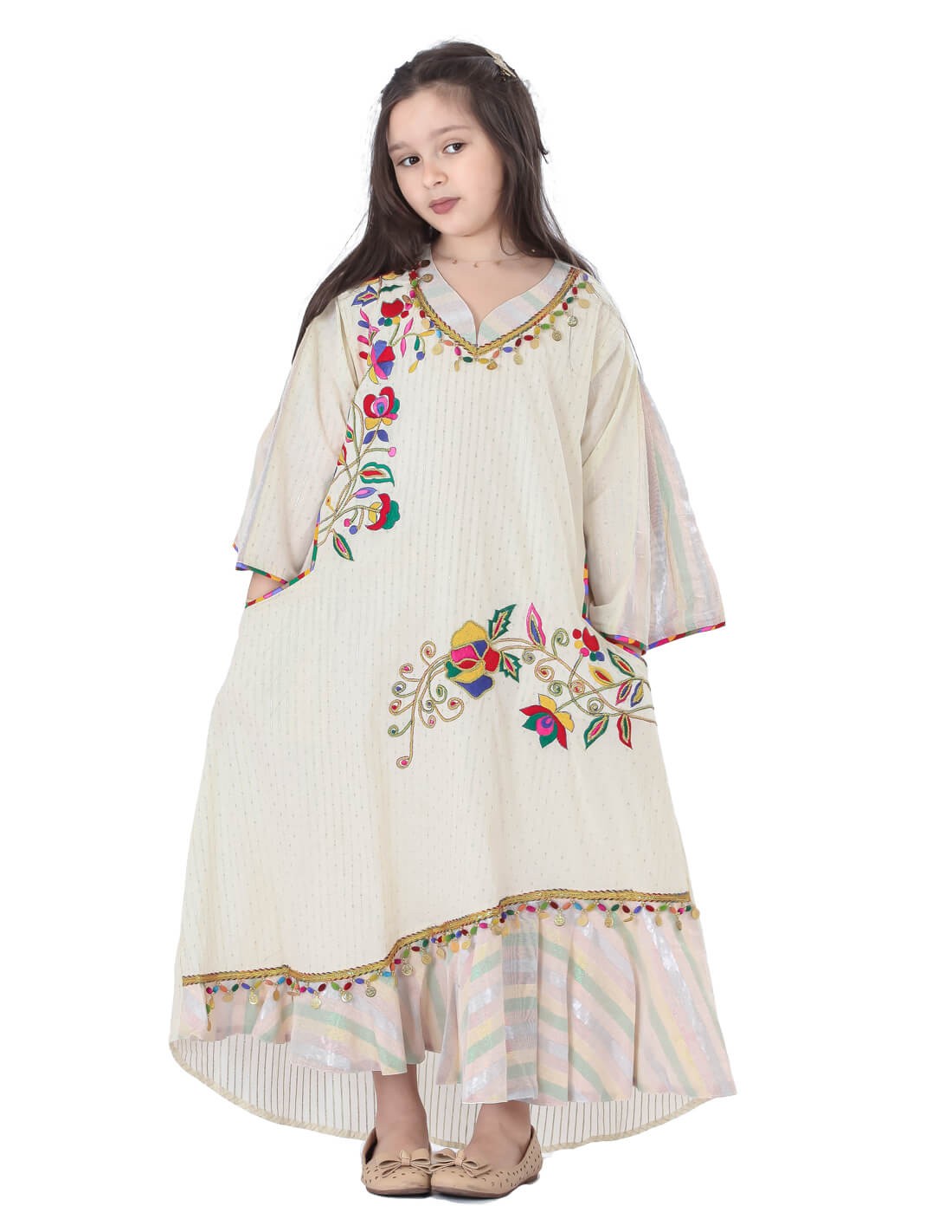 Girls' Half-Sleeved Jilbab with Embroidery and Ruffles