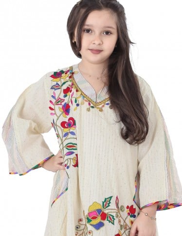 Girls' Half-Sleeved Jilbab with Embroidery and Ruffles