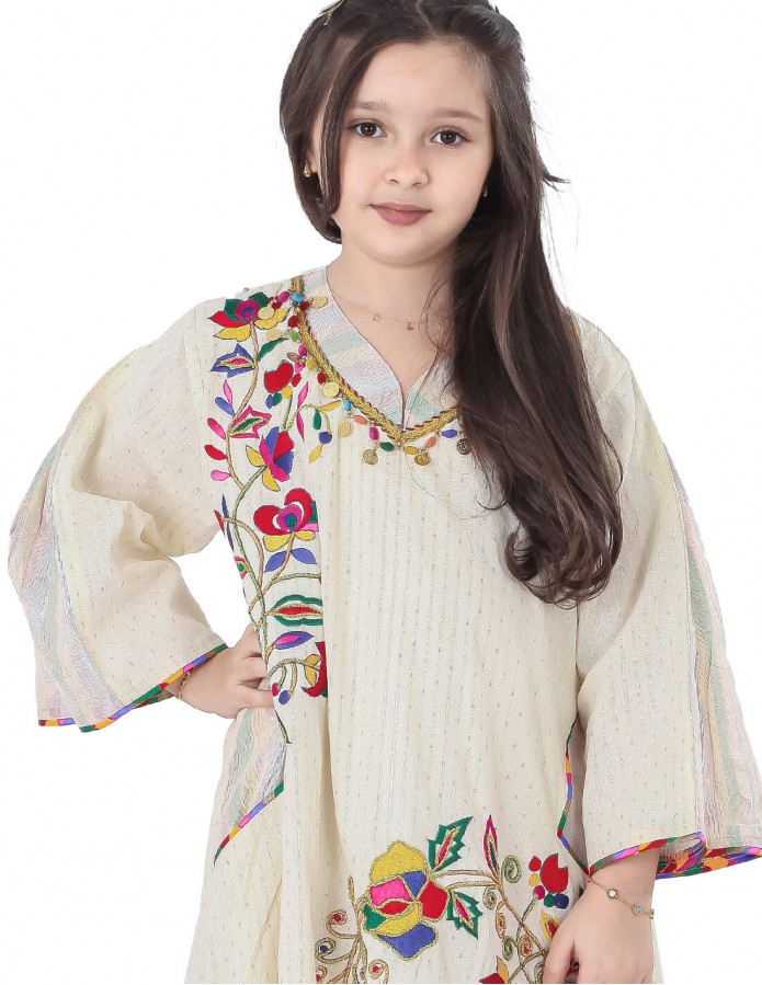 Girls' Half-Sleeved Jilbab with Embroidery and Ruffles