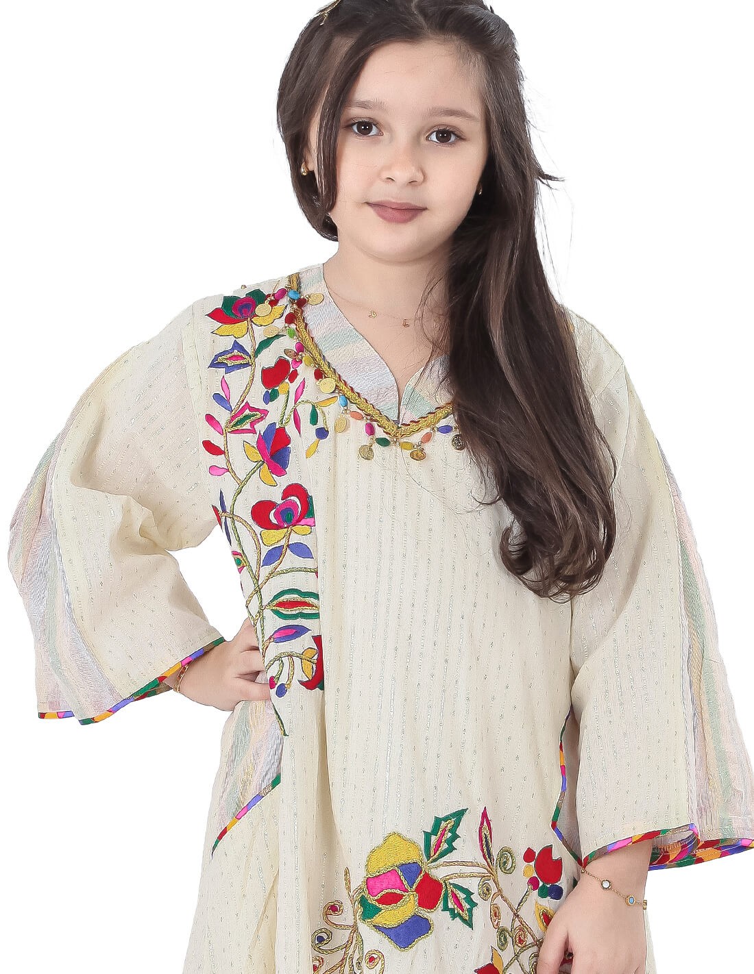 Girls' Half-Sleeved Jilbab with Embroidery and Ruffles