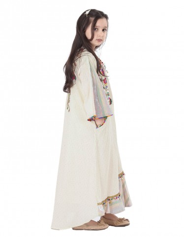 Girls' Half-Sleeved Jilbab with Embroidery and Ruffles