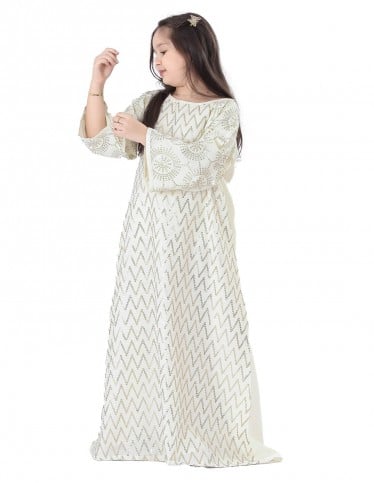 Girls' Long Sleeved Jilbab with Silver Sequin Embroidery