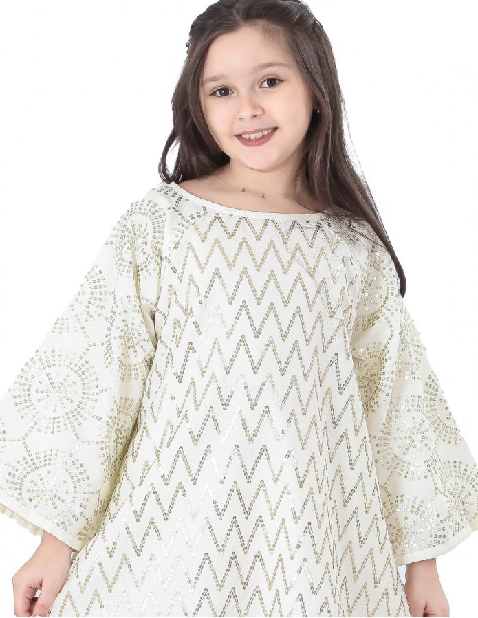 Girls' Long Sleeved Jilbab with Silver Sequin Embroidery