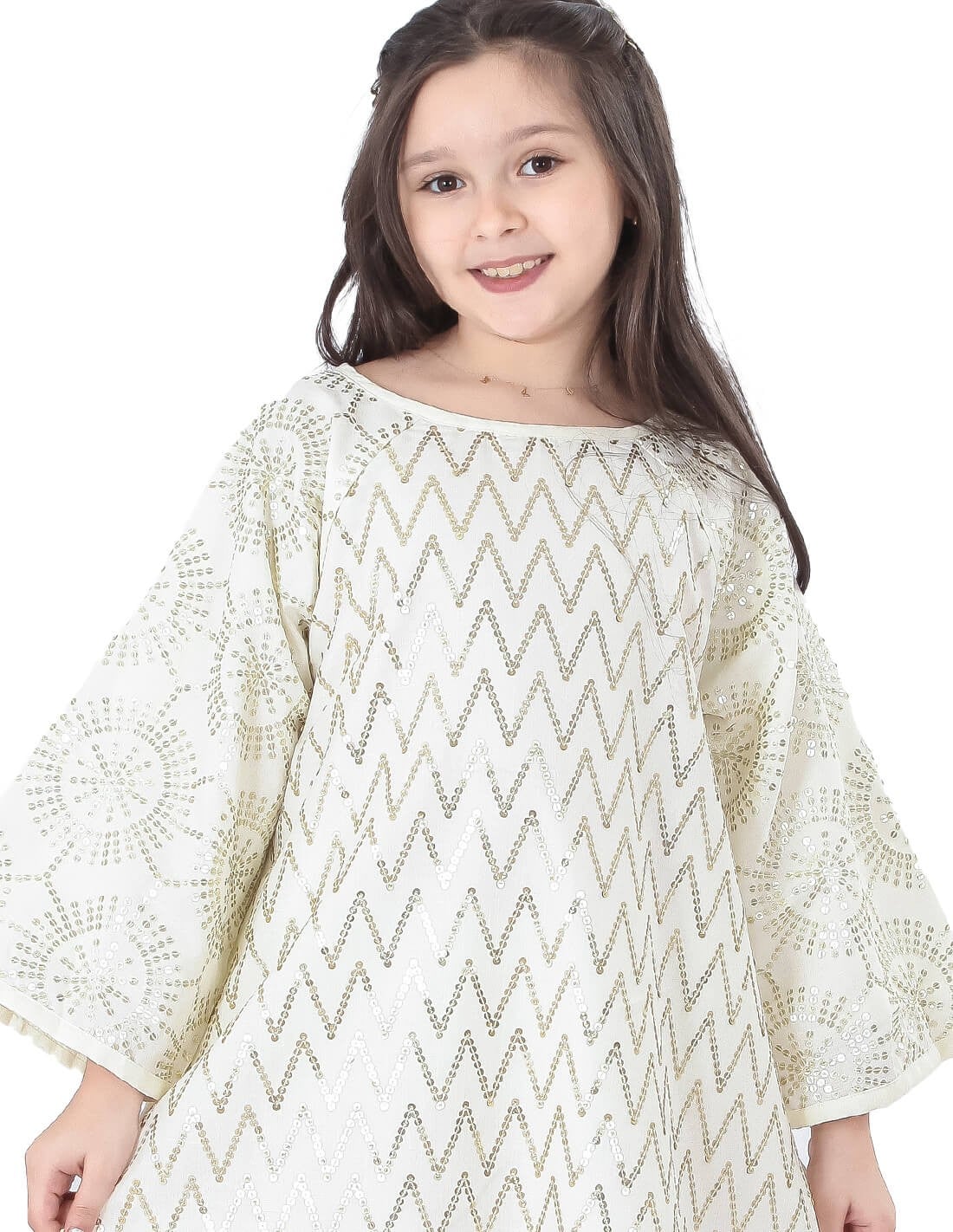 Girls' Long Sleeved Jilbab with Silver Sequin Embroidery