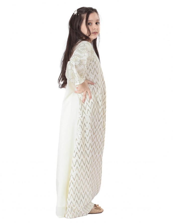 Girls' Long Sleeved Jilbab with Silver Sequin Embroidery