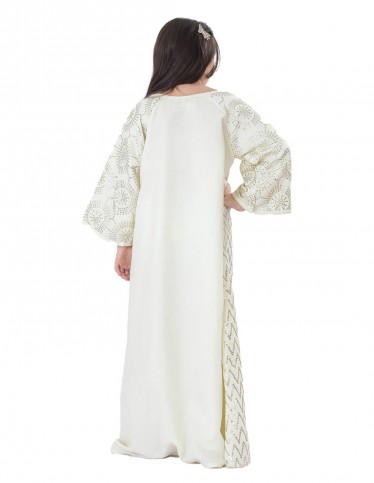 Girls' Long Sleeved Jilbab with Silver Sequin Embroidery
