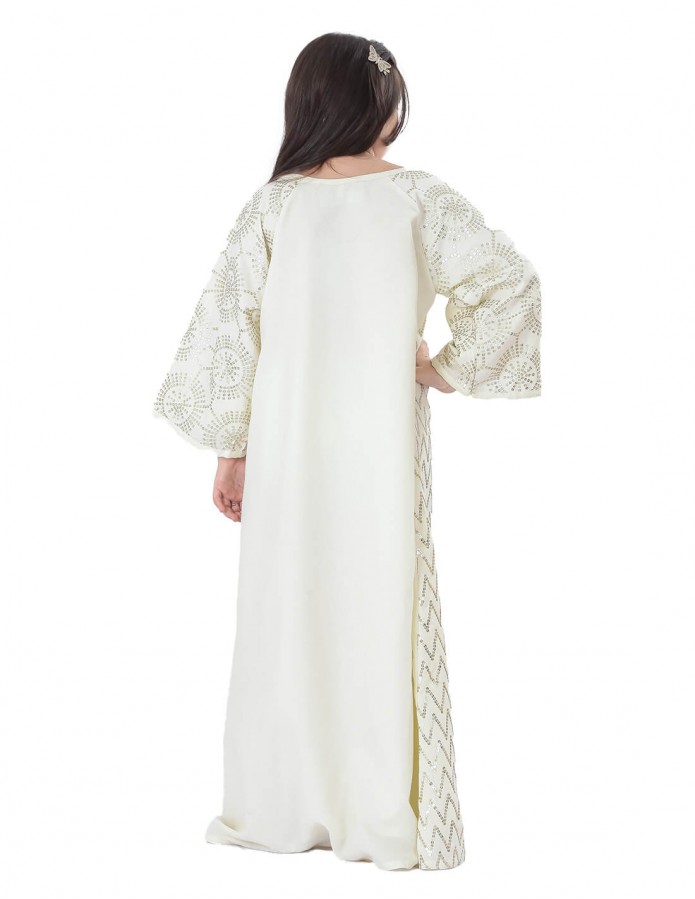 Girls' Long Sleeved Jilbab with Silver Sequin Embroidery