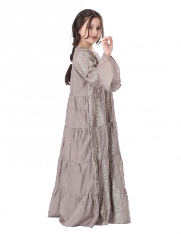Girls' Long Sleeved Jilbab with a Layered Striped Design