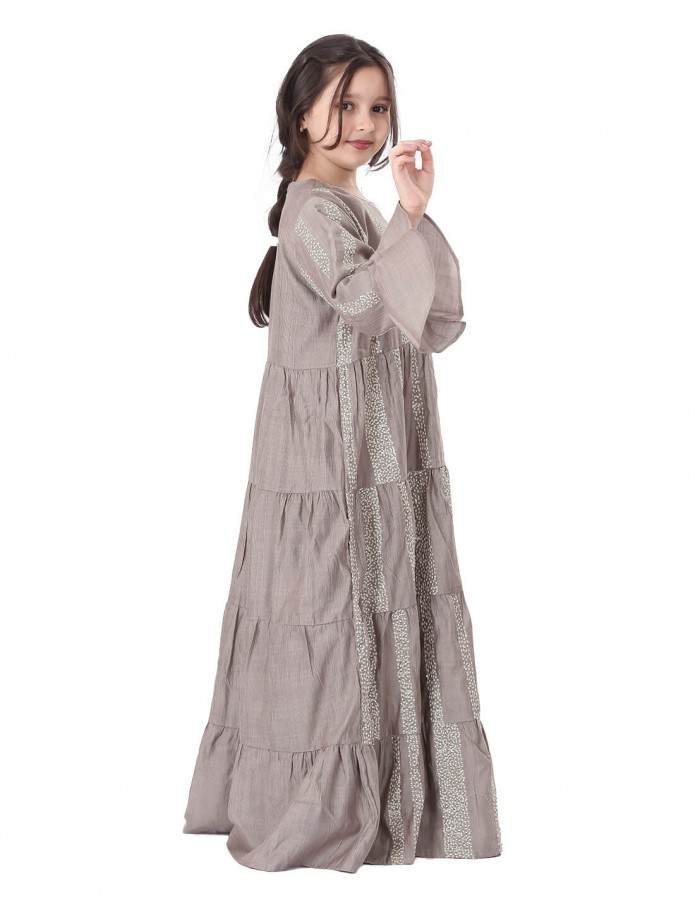 Girls' Long Sleeved Jilbab with a Layered Striped Design