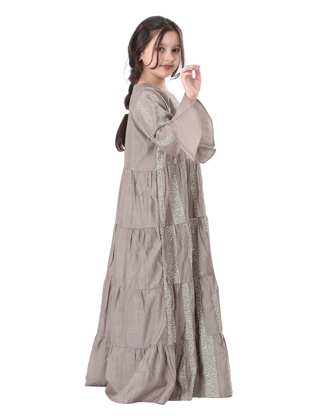 Girls' Long Sleeved Jilbab with a Layered Striped Design