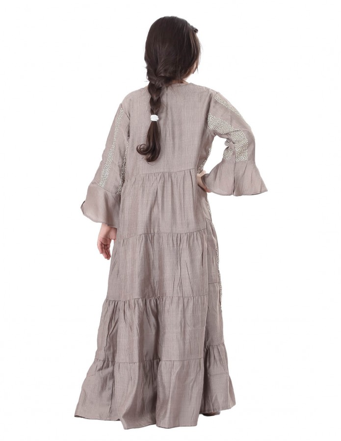 Girls' Long Sleeved Jilbab with a Layered Striped Design