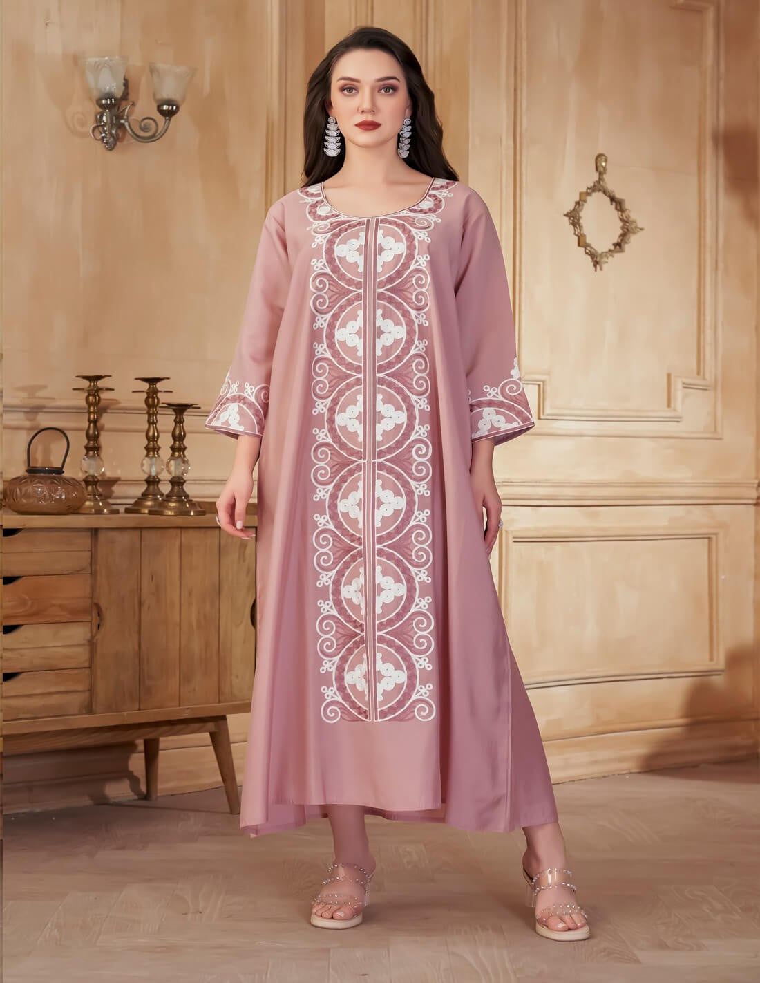 "Masa of Luxury" Girls' Jilbab in Flesh Color with Distinctive Embroidery