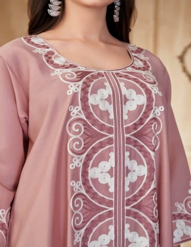 "Masa of Luxury" Girls' Jilbab in Flesh Color with Distinctive Embroidery