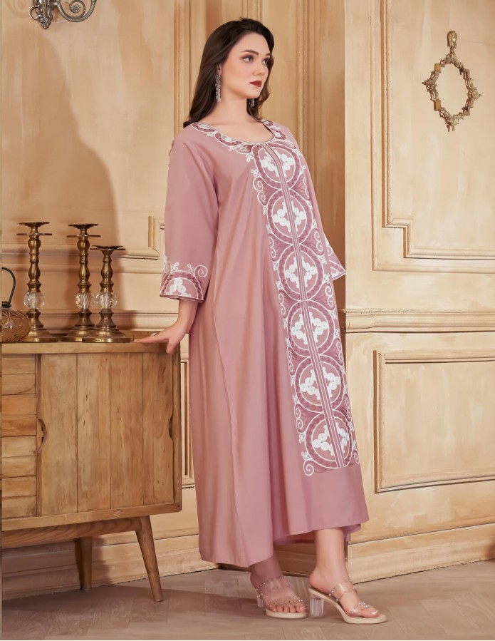 "Masa of Luxury" Girls' Jilbab in Flesh Color with Distinctive Embroidery