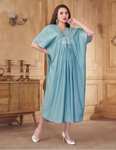 "Sky Luxury" Girls' Jilbab with Half Sleeves and Elegant Embroidery