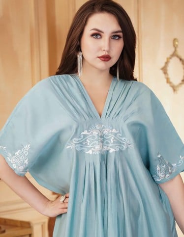 "Sky Luxury" Girls' Jilbab with Half Sleeves and Elegant Embroidery
