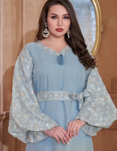 "Sky Queen" Jilbab with Wide Sleeves and Modern Belt
