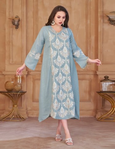 "Sky Splendor" Jilbab with Embroidery on the Chest and Sleeves