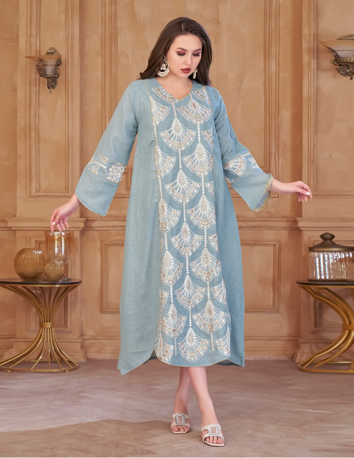 "Sky Splendor" Jilbab with Embroidery on the Chest and Sleeves