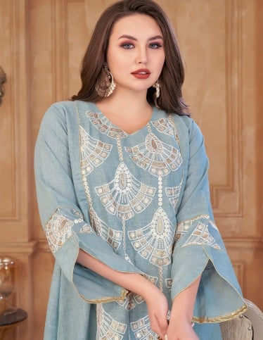 "Sky Splendor" Jilbab with Embroidery on the Chest and Sleeves