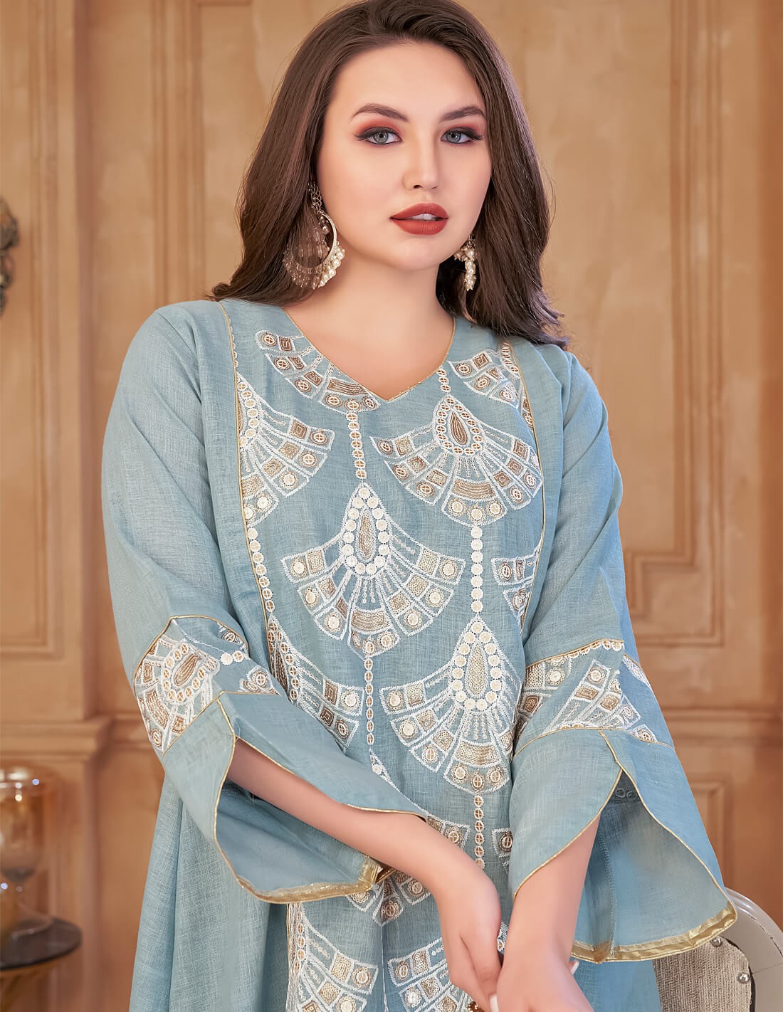 "Sky Splendor" Jilbab with Embroidery on the Chest and Sleeves