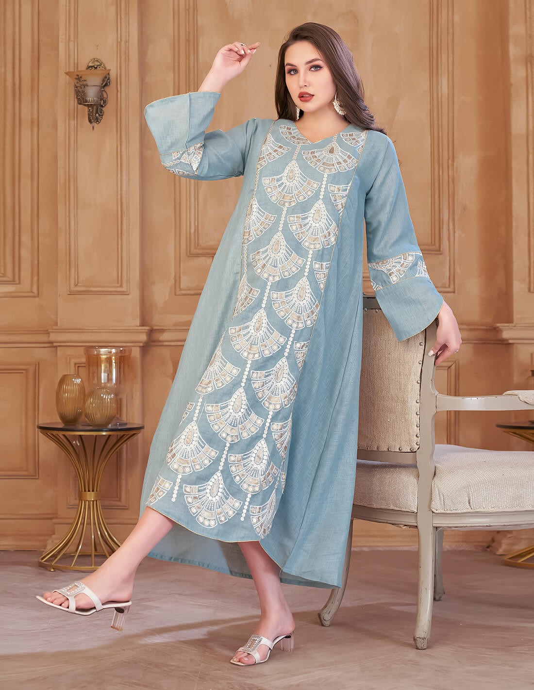 "Sky Splendor" Jilbab with Embroidery on the Chest and Sleeves