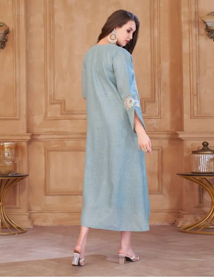 "Sky Splendor" Jilbab with Embroidery on the Chest and Sleeves