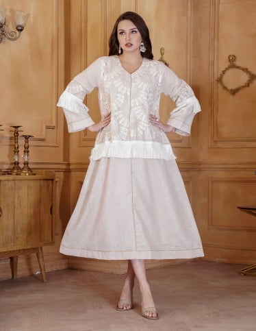 "Coral Queen" Jilbab with Stunning Sleeves and White Embroidery