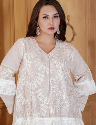 "Coral Queen" Jilbab with Stunning Sleeves and White Embroidery