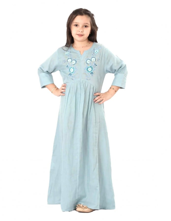 Girls' Jilbab with Long Sleeves and Soft Embroidery
