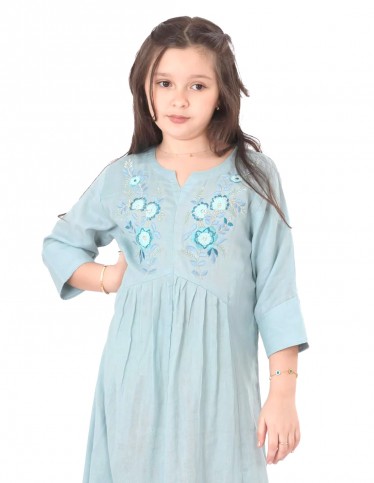 Girls' Jilbab with Long Sleeves and Soft Embroidery