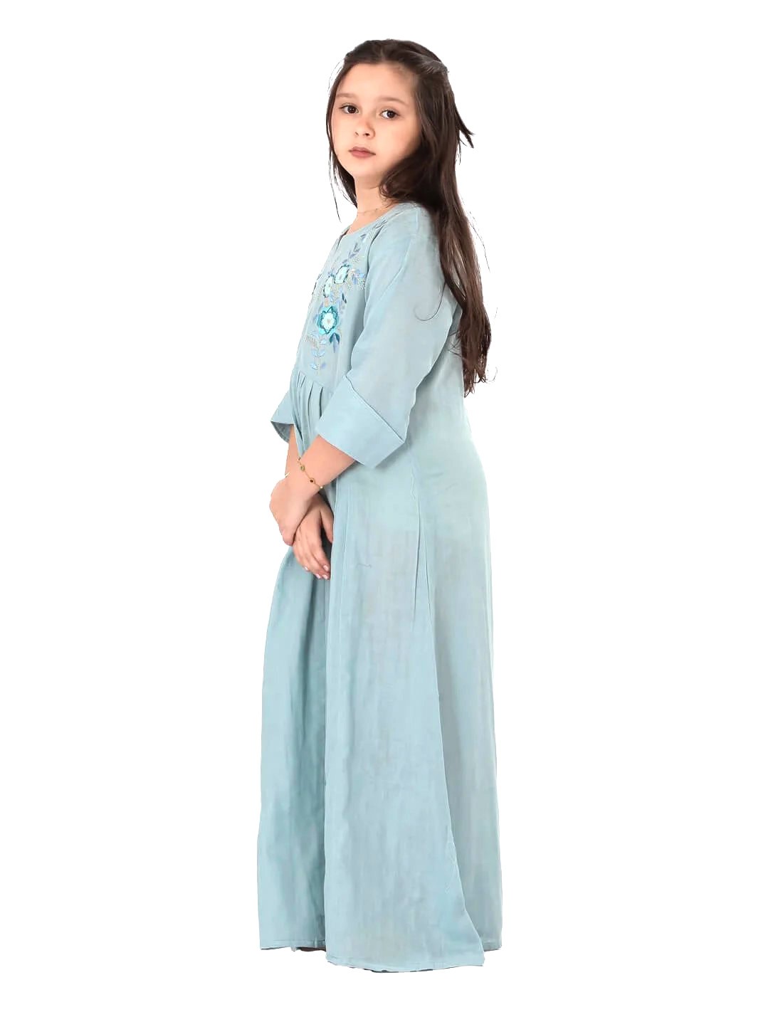 Girls' Jilbab with Long Sleeves and Soft Embroidery
