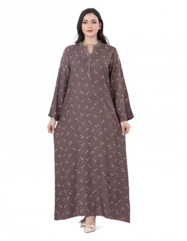 Daily Floral Jalabiya with Mandarin Collar