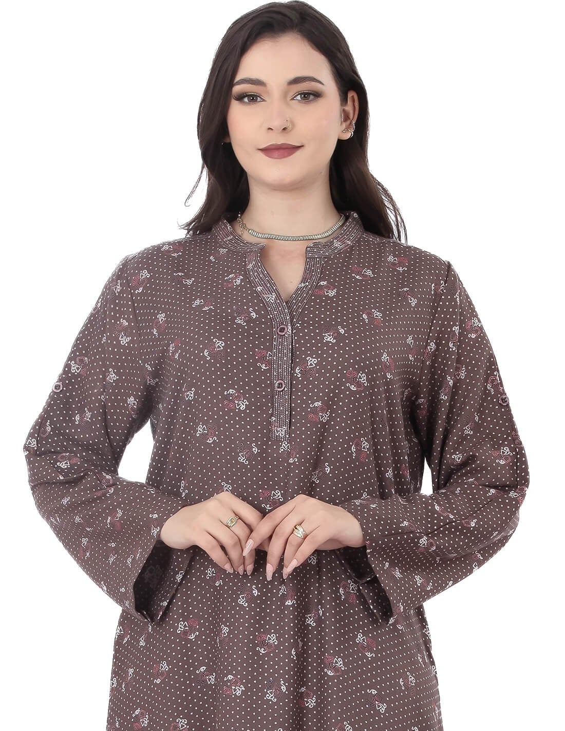 جلابية يومية مشجرة بياقة صينية