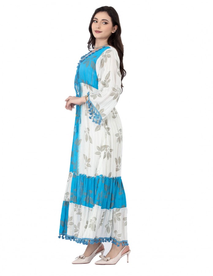 Crystal Jalabiya with Pleats and Elegant Tie