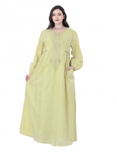Imperial Jalabiya with Cane Embroidery and Gathered Sleeves