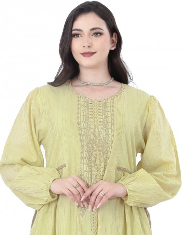 Imperial Jalabiya with Cane Embroidery and Gathered Sleeves